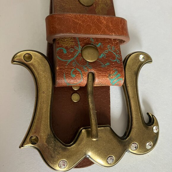 Miss Me Belt Size X Large Brown Leather Rhinestone Studded Buckle Belt Y2K. - Picture 9 of 13